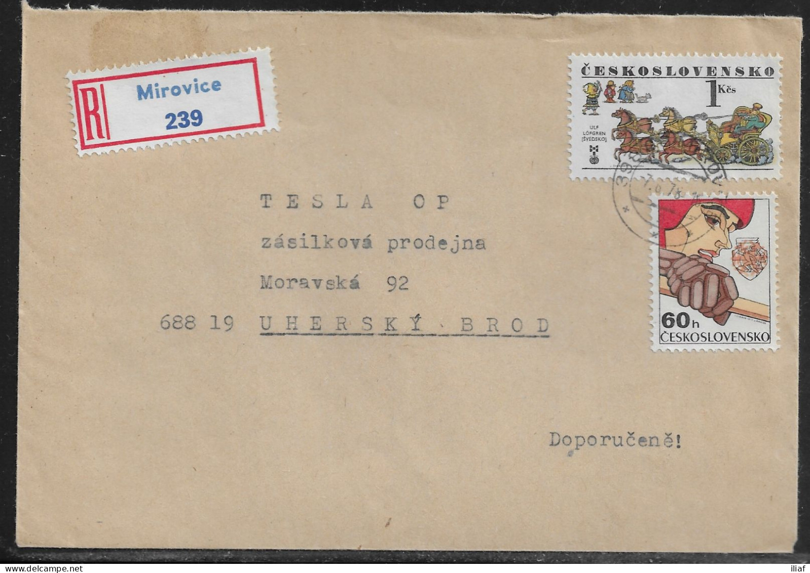 Czechoslovakia. Stamps Sc. 2095, 1735 On Registered Letter, Sent From Mirovice 7.08.78 For “Tesla” Uhersky Brod. - Brieven En Documenten