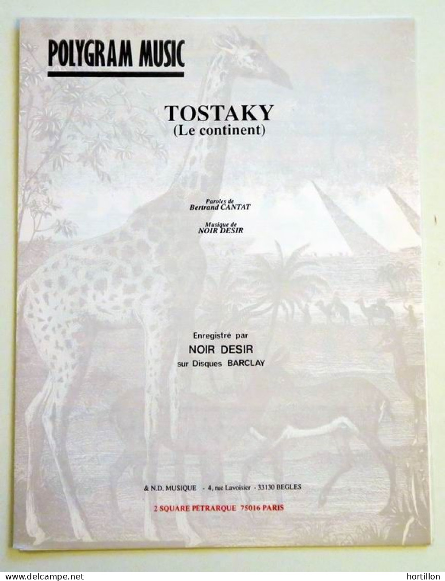Partition Vintage Sheet Music NOIR DESIR : Tostaky - Années 90 Rock Français - Jazz