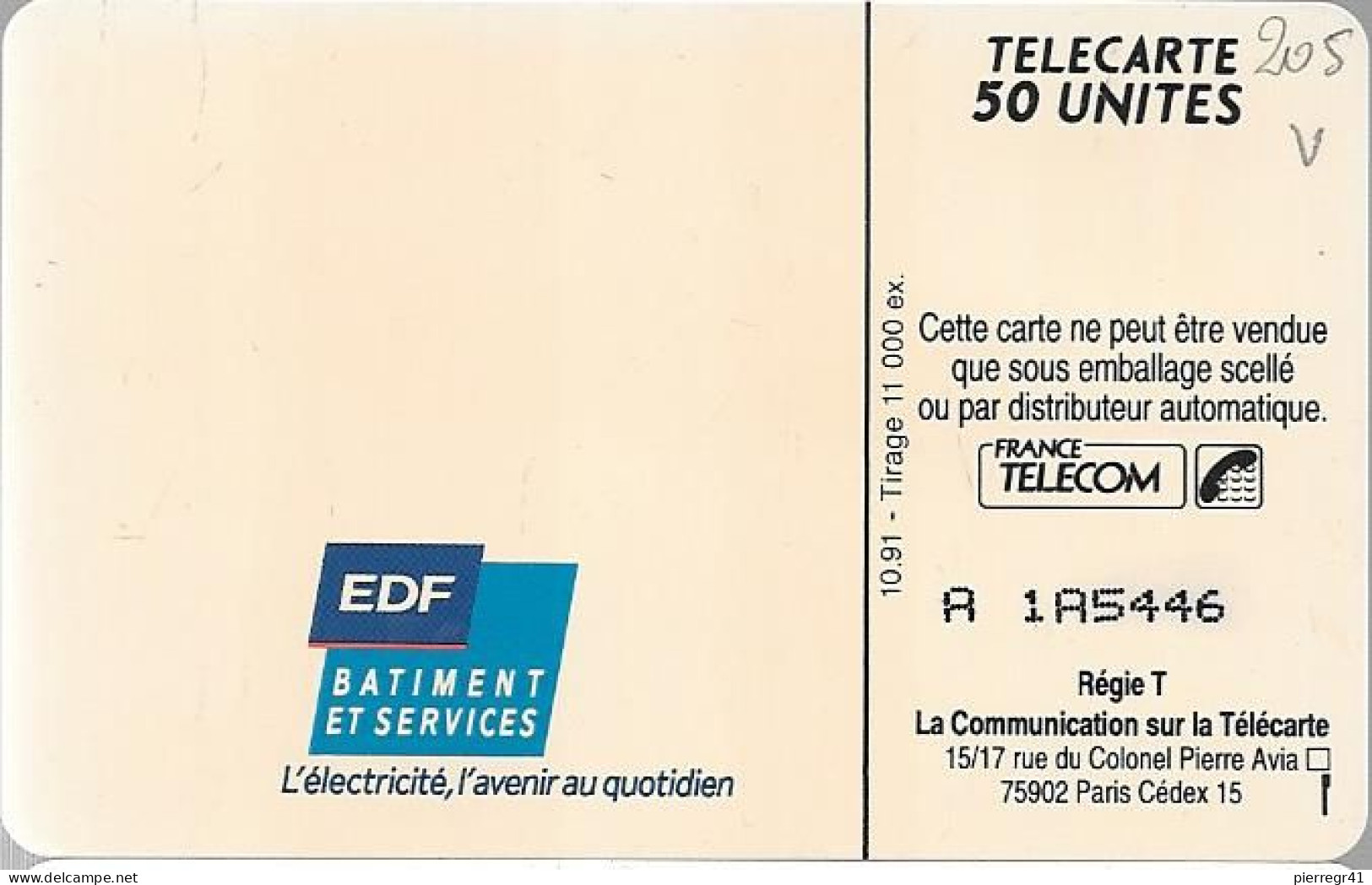 CARTE-PUCE-PRIVEE-PUBLIC-50U-EN205-SO3-10/91-EDF SANTE+-R° Mat--V°PN° A 1A5446-Utilisé-TBE/RARE - 50 Unidades