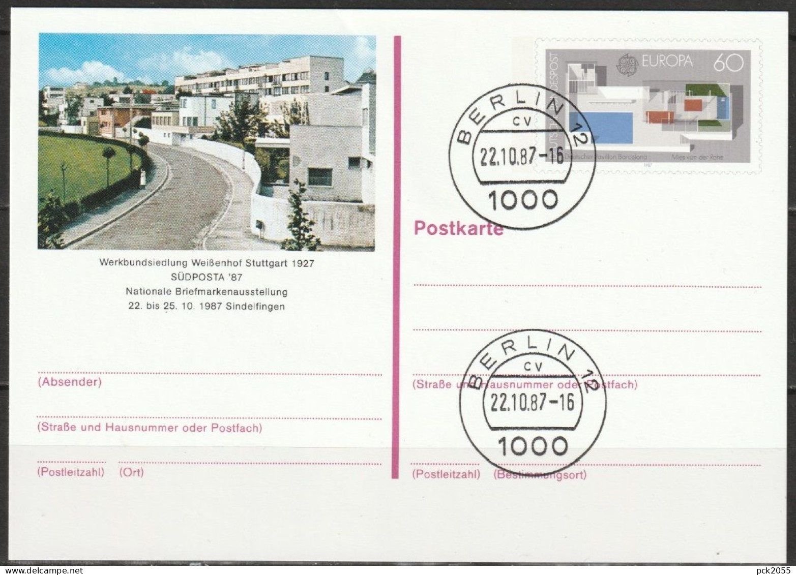 BRD Ganzsache 1987 PSo14 SÜDPOSTA87 22.10.1987 Ersttagstempel BERLIN (PK 91)günstige Versandkosten - Cartoline - Usati