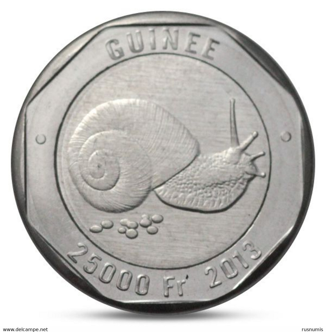 GUINEA - GUINEE 25000 FRANCS UNUSUAL FAUNA SNAIL BIMETAL BI-METALLIC 2013 UNC - Guinea