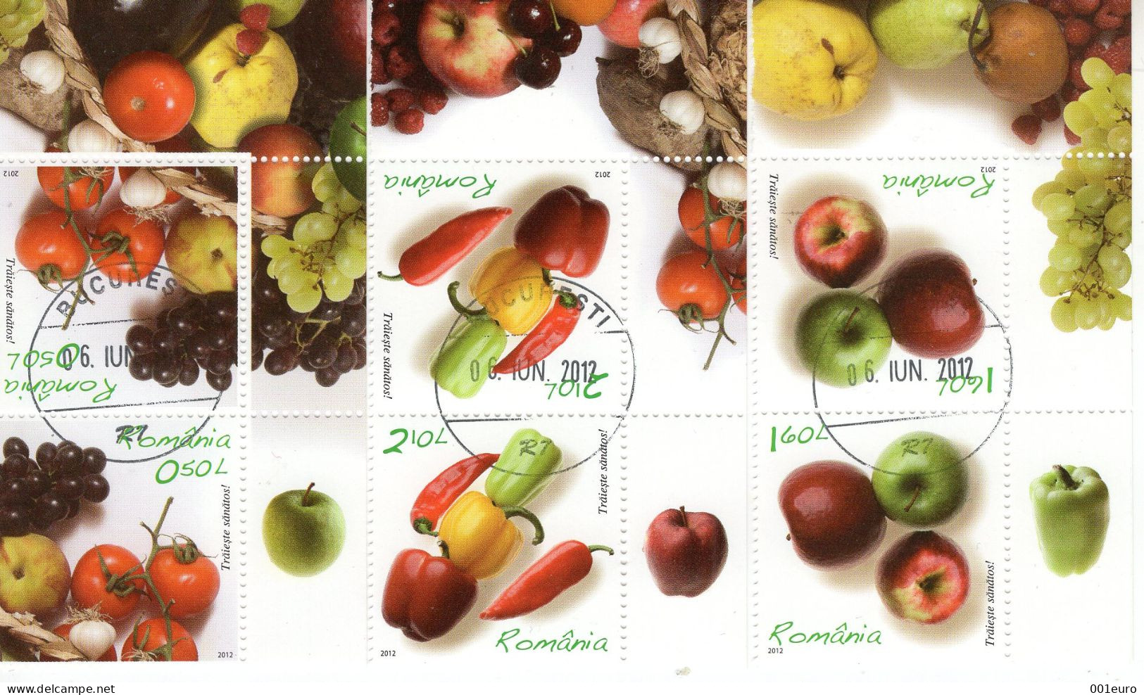 ROMANIA 2012: LIVE HEALTHY! FRUITS & VEGETABLES, 3 Used Stamps X 2 With Margins - Registered Shipping! - Usati