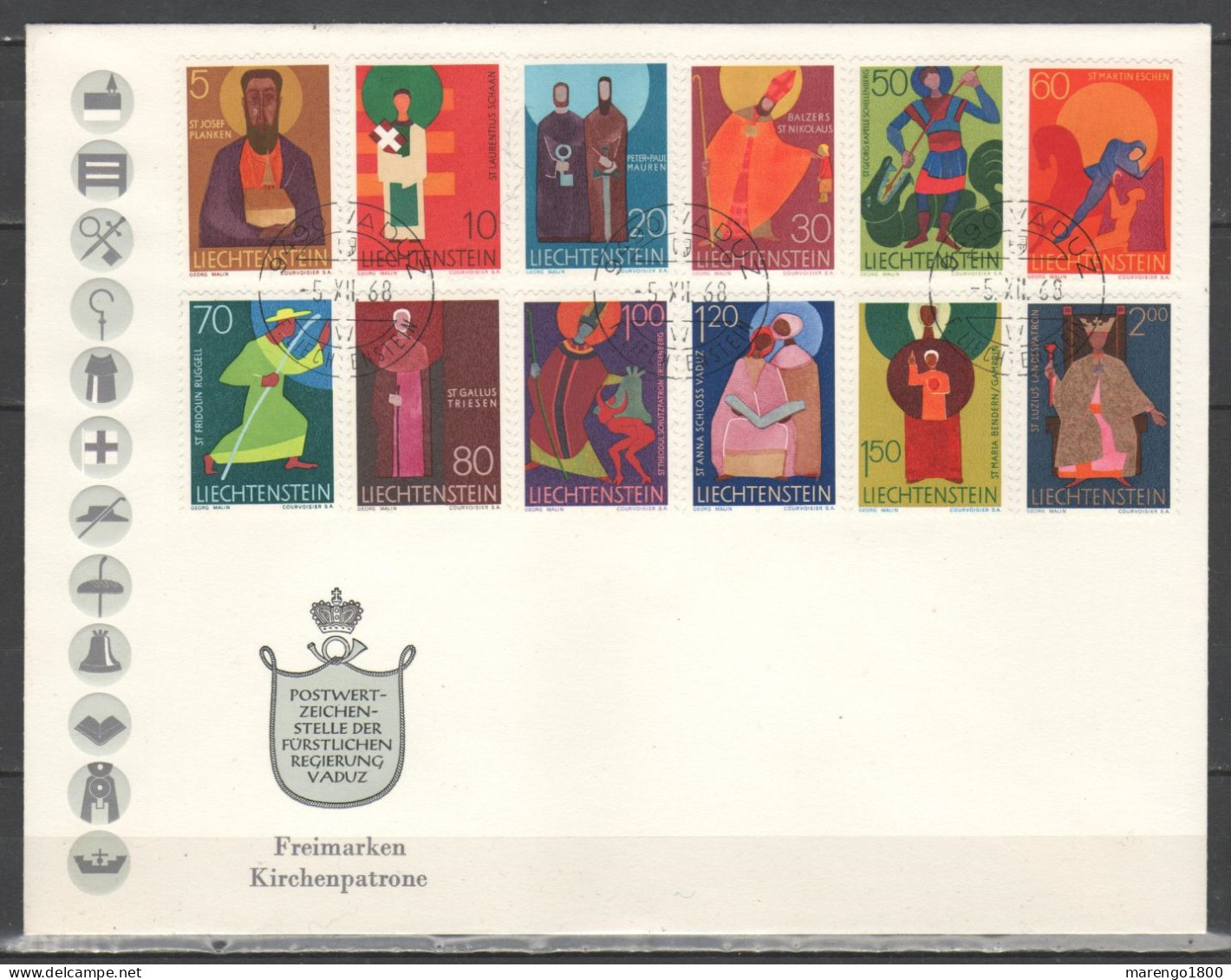 Liechtenstein 1968 - Santi Patroni 12 V. Fdc - Covers & Documents