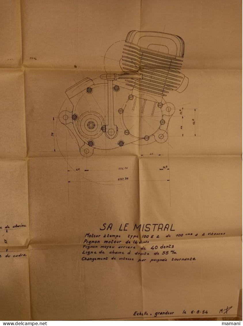 Plan Mistral Moteur 2 Temps Type 100 E 2 -echelle Grandeur Le 6-8-54 - Andere Pläne