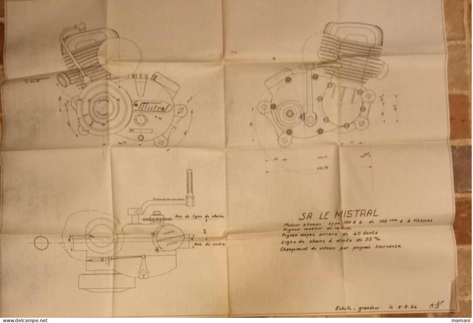 Plan Mistral Moteur 2 Temps Type 100 E 2 -echelle Grandeur Le 6-8-54 - Andere Pläne