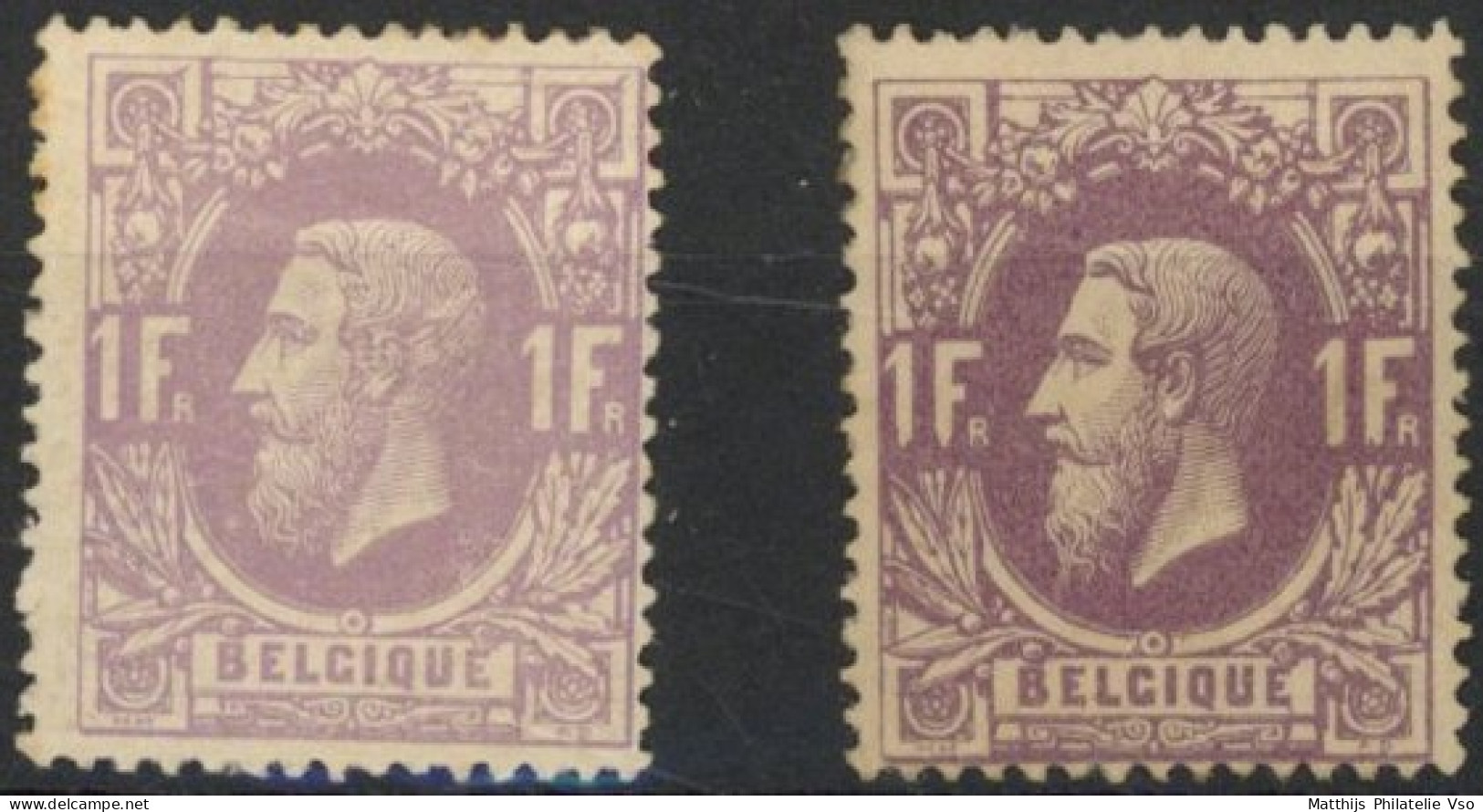 [** SUP] N° 36, 1F Mauve, Signé Brun - Fraîcheur Postale. Joint 36A Regommé Et Non Compté - Cote: 1600€ - 1869-1883 Leopoldo II