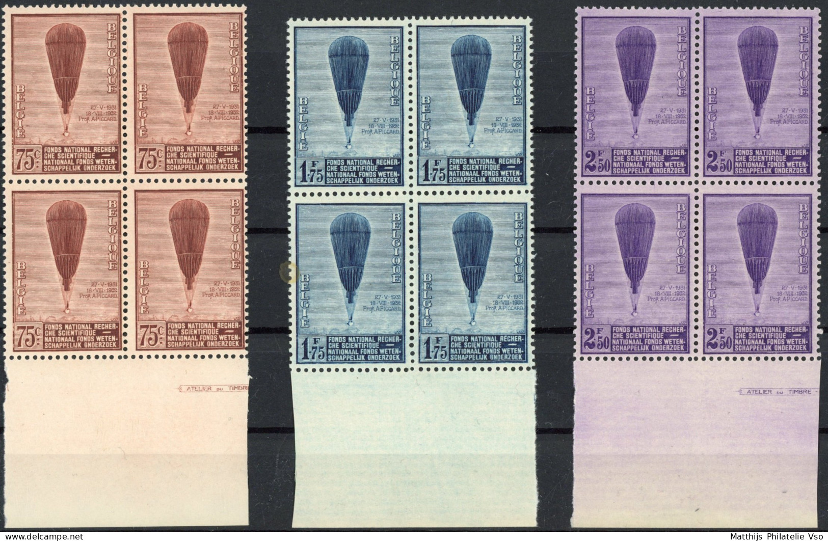 [** SUP] N° 353/55, Ballon Picard, La Série Complète En Blocs De 4 - Bdf Et Inscriptions Marginales Sur 2 Valeurs - Cote - Unused Stamps
