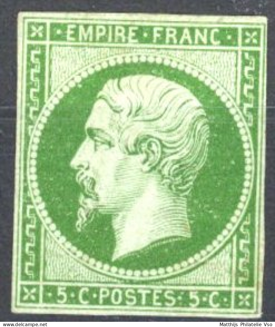 [(*) TB] N° 12, 5c Vert, Margé - Cote: 450€ - 1853-1860 Napoléon III.