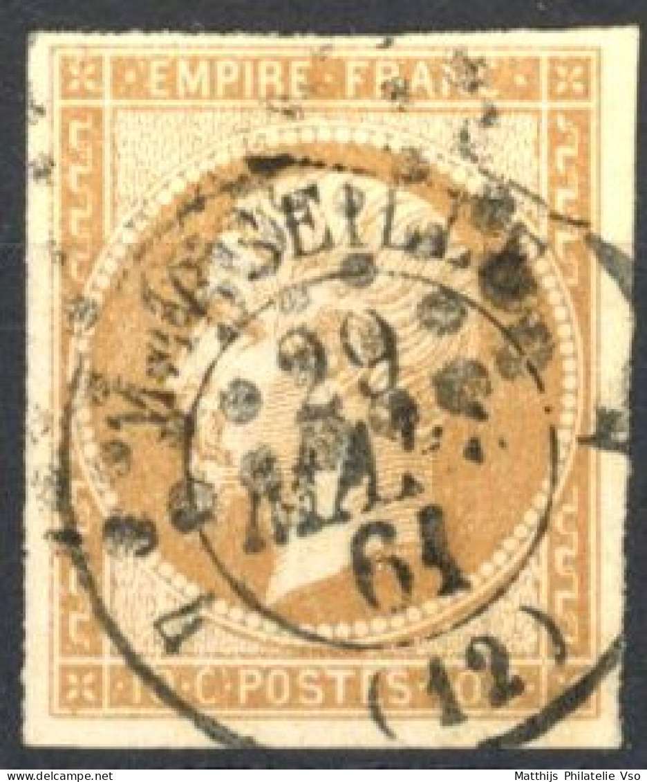 [O SUP] N° 13B, Belles Marges - TB Obl Centrale PC + Càd De Marseille - 1853-1860 Napoleon III