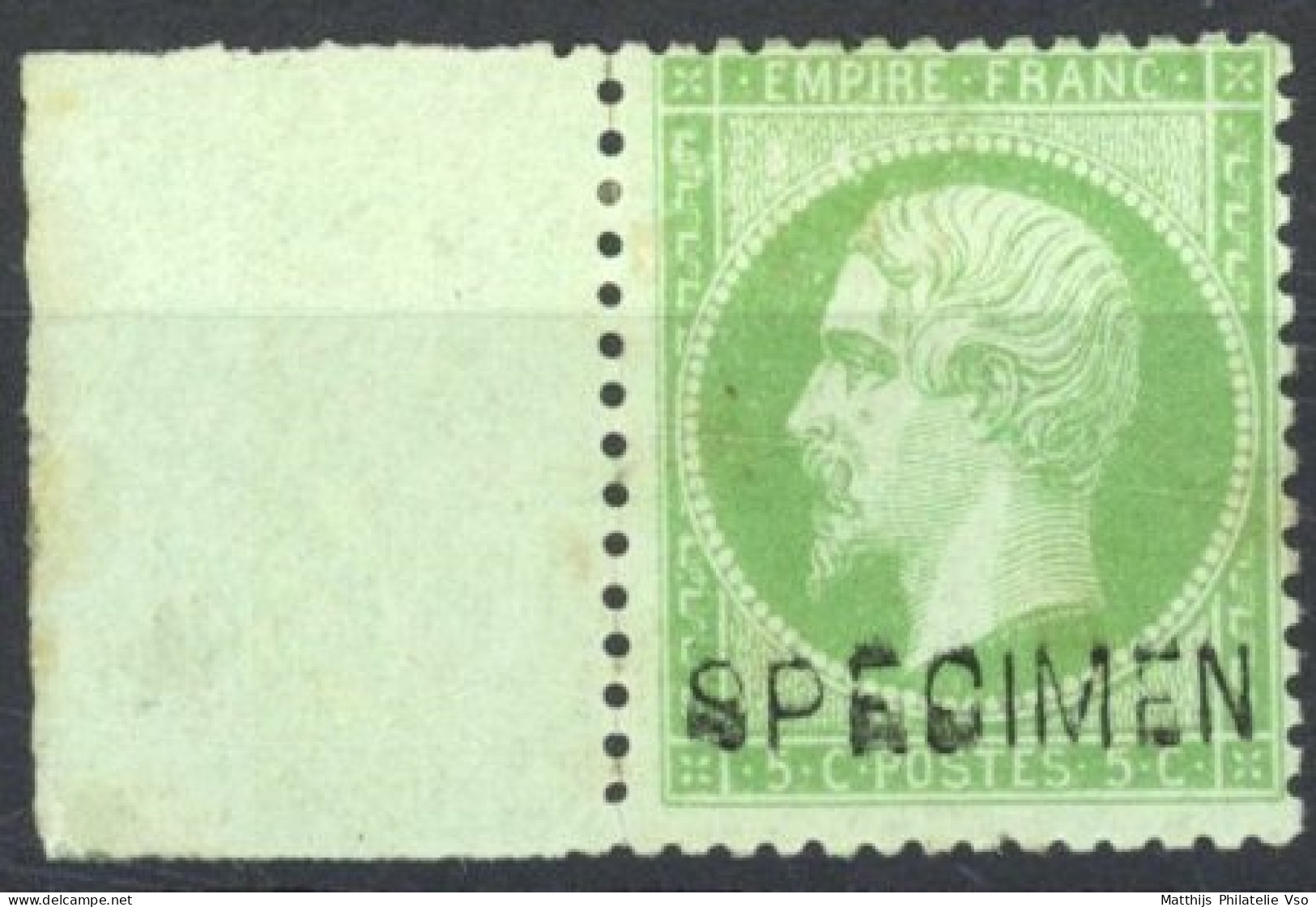 [* TB] N° 20, 5c Vert Surchargé Specimen - Cote: 400€ - 1862 Napoléon III.