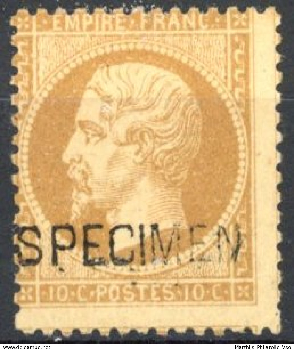 [* B/TB] N° 21, 10c Bistre Surchargé Specimen Signé. Très Léger Mince. Peu Courant - Cote: 1000€ - 1862 Napoléon III