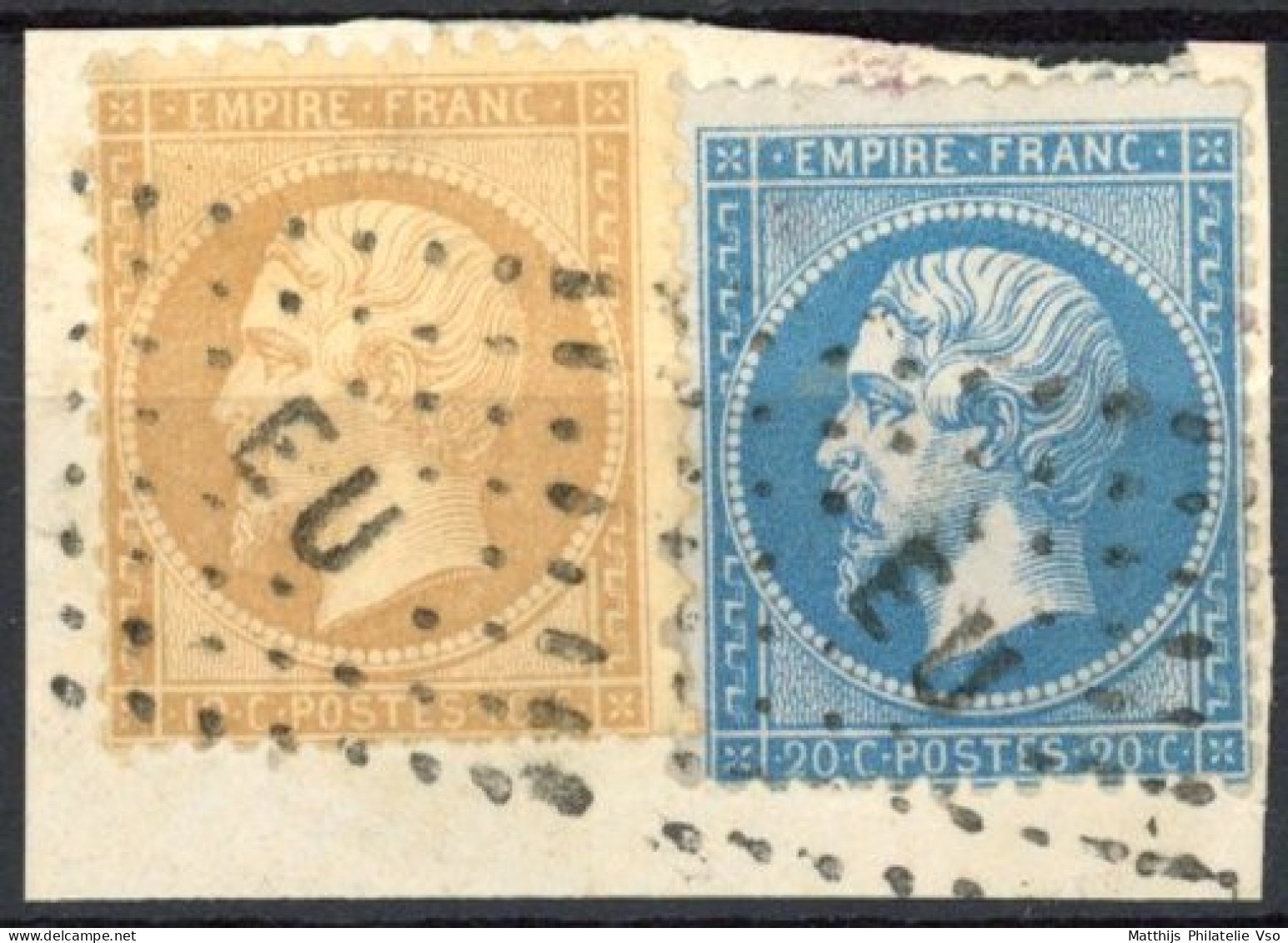 [O SUP] N° 21+22 Sur Fragment - TB Obl 'EU' - 1862 Napoleon III