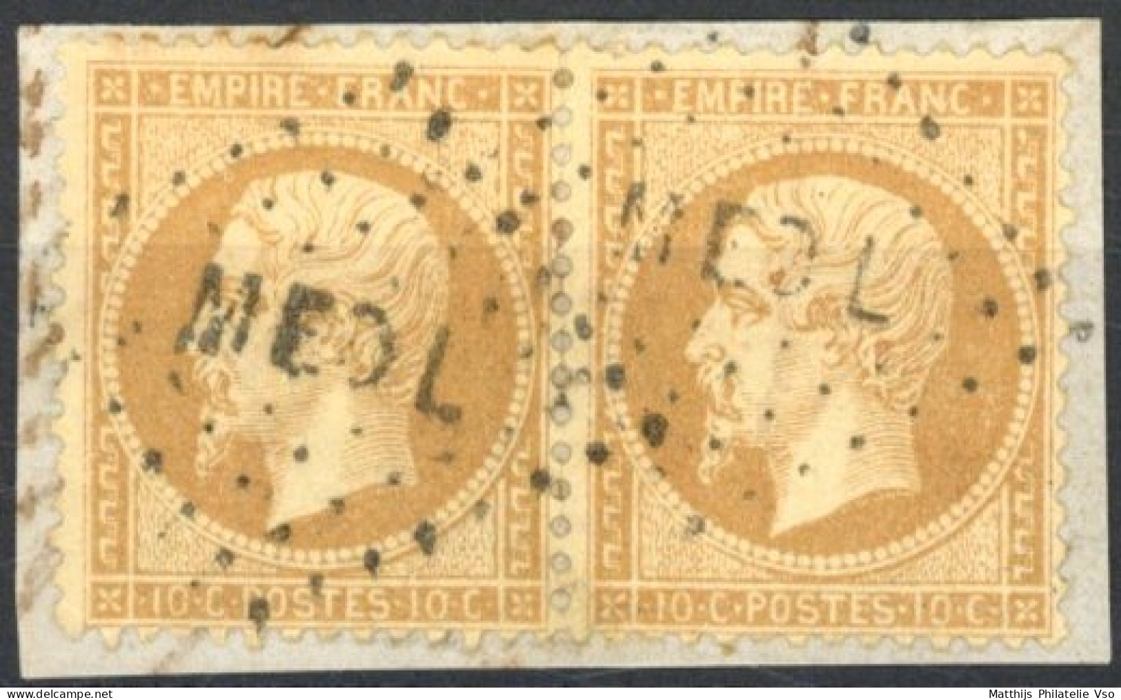 [O SUP] N° 21, Paire Sur Fragment - TB Obl 'MEDL' - 1862 Napoléon III.
