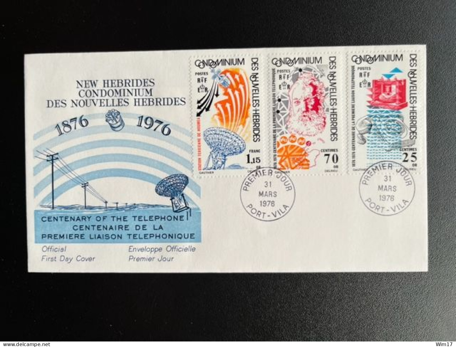 NOUVELLES HEBRIDES NEW HEBRIDES 1976 FDC 100 YEARS TELEPHONE 31-03-1976 - FDC