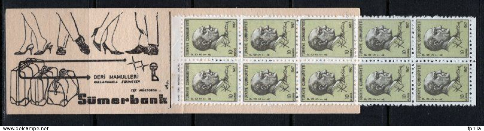 1967 TURKEY ATATURK REGULAR ISSUE STAMPS 10x10k BOOKLET MNH ** - Markenheftchen