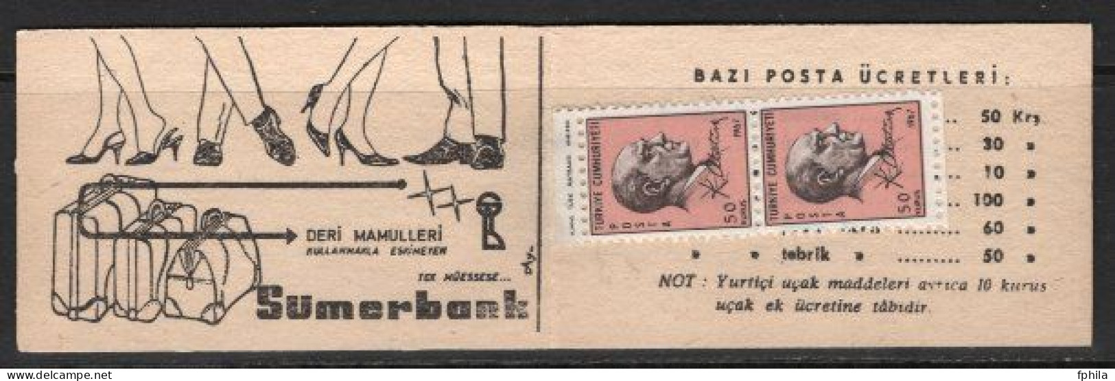 1967 TURKEY ATATURK REGULAR ISSUE STAMPS 2x50k BOOKLET MNH ** - Markenheftchen