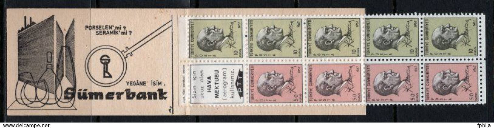 1967 TURKEY ATATURK REGULAR ISSUE STAMPS 4x50k, 5x10k BOOKLET MNH ** - Carnets