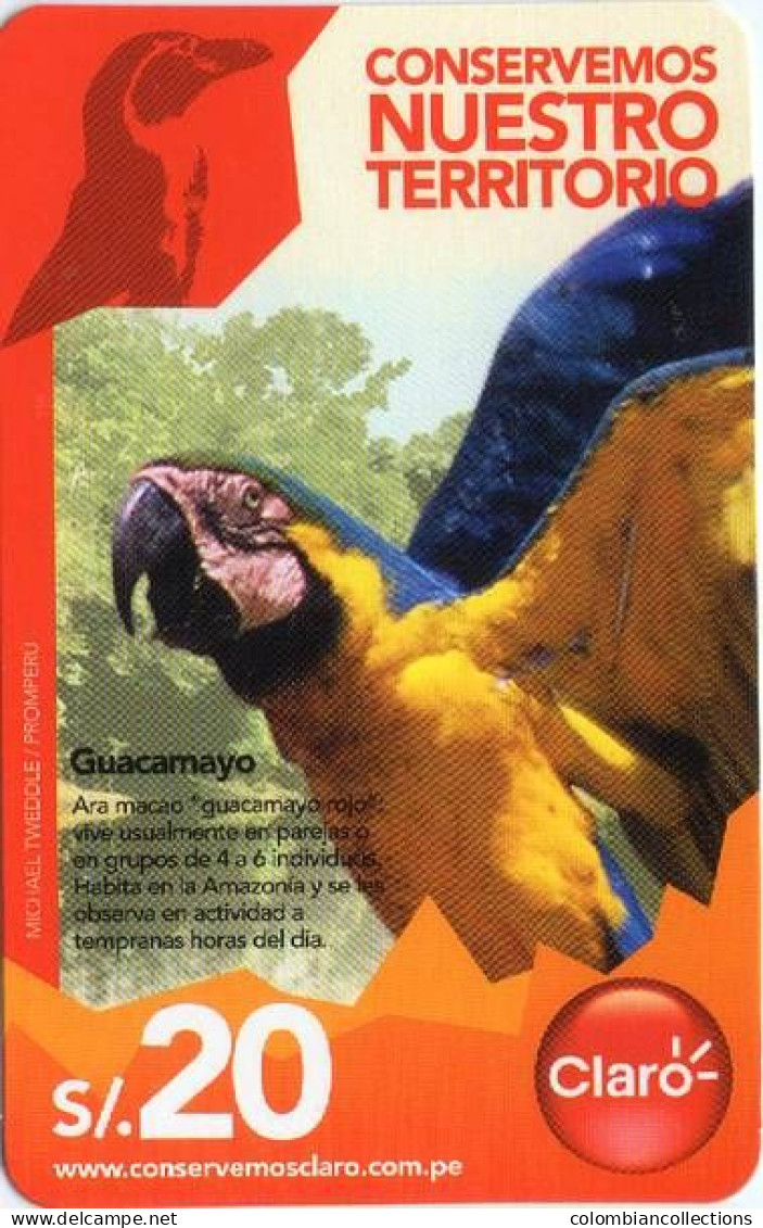 Lote TTE41, Peru, Tarjeta Telefonica, Phone Card, Claro, Guacamayo, Bird, Parrot, 20, Used, Not Perfect Card - Pérou