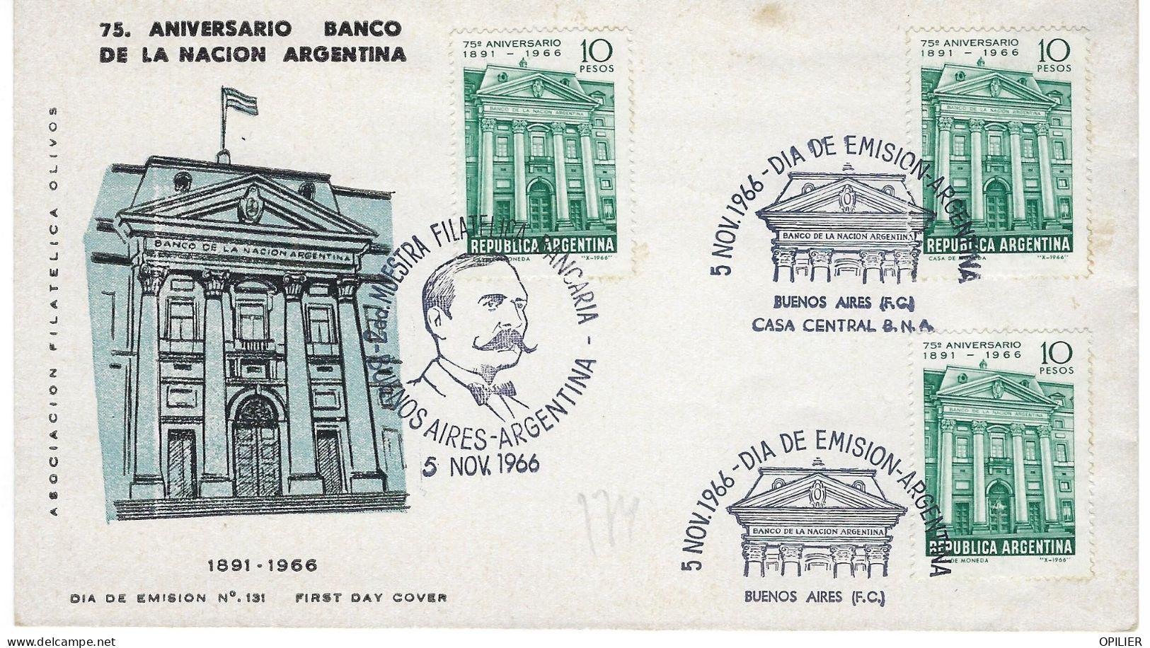 BUENOS AIRES 1966 75° Anniversaire De La Banque Nationale Argentine - FDC