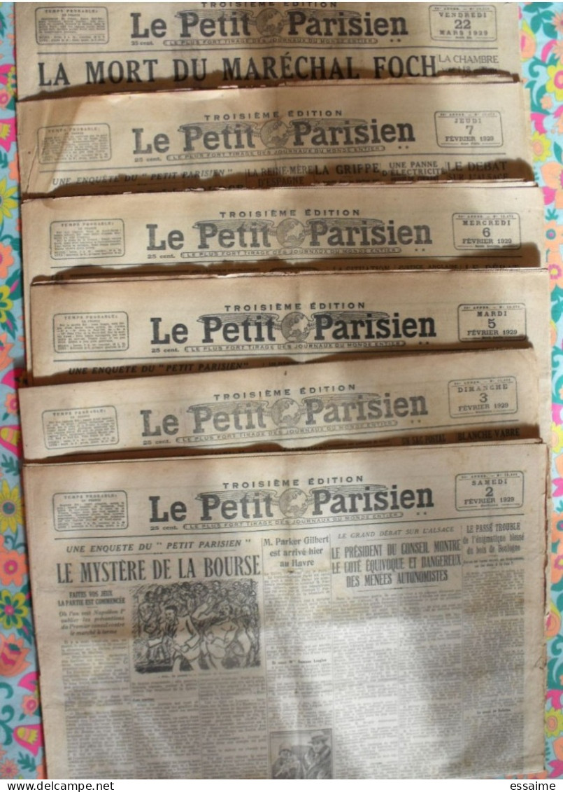 6 Journaux Le Petit Parisien De 1929 Bourse Suzanne Lenglen Danemark Espagne Alsace Foch De Valera Irlande - Le Petit Parisien