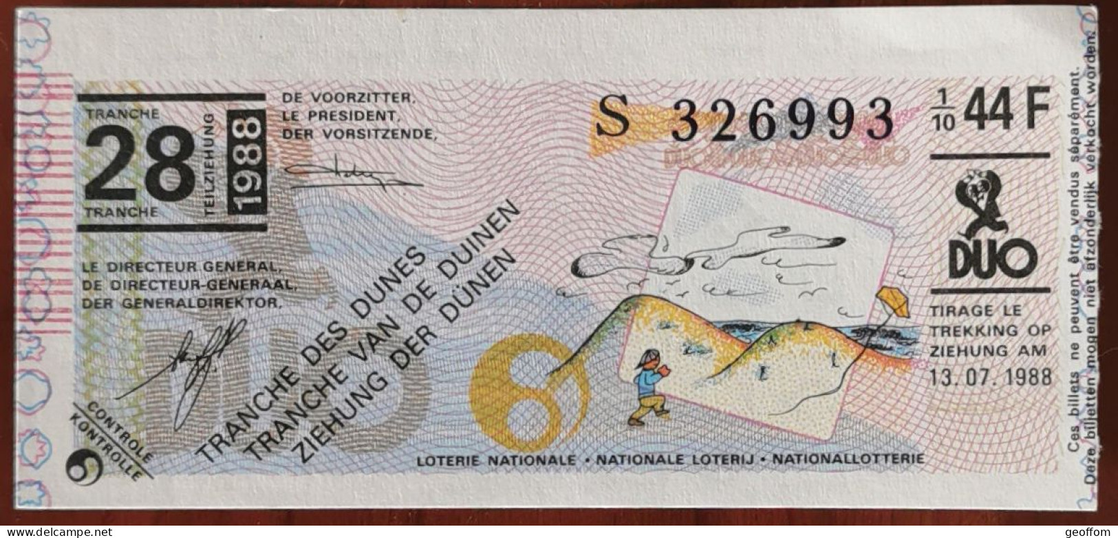 Billet De Loterie Nationale Belgique 1988 28e Tranche Des Dunes - 13-7-1988 - Biglietti Della Lotteria