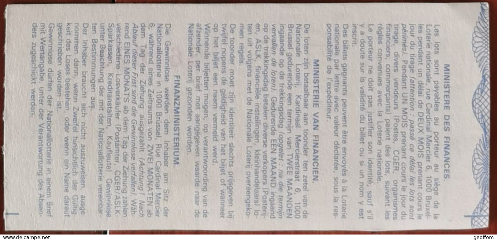 Billet De Loterie Nationale Belgique 1988 38e Tranche De L'Automne - 21-9-1988 - Biglietti Della Lotteria