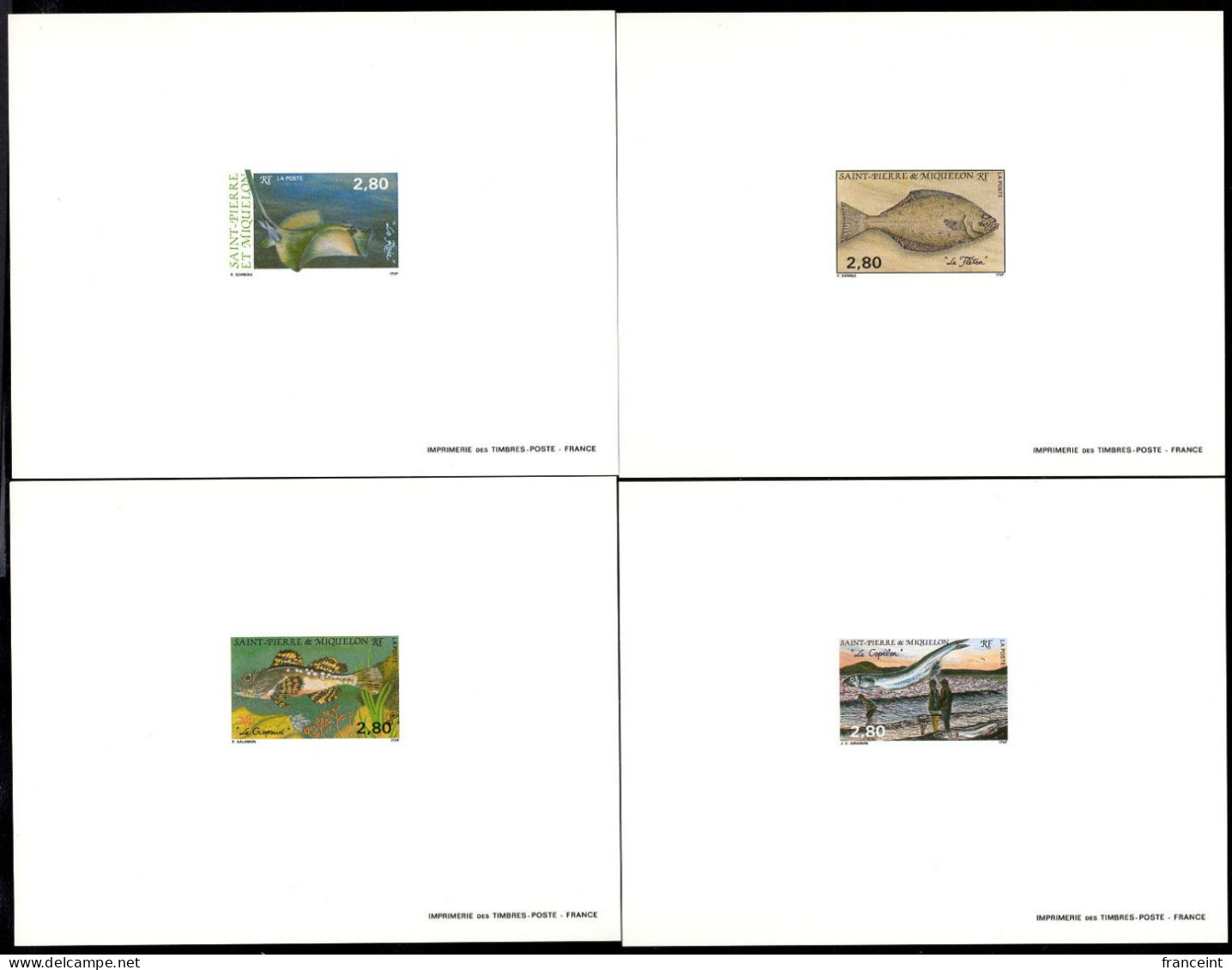 ST. PIERRE & MIQUELON(1993) Various Fish. Set Of 4 Deluxe Sheets. Scott No 592. - Sin Dentar, Pruebas De Impresión Y Variedades