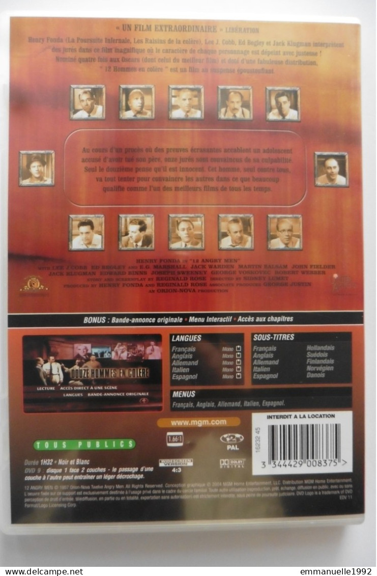 DVD Film Douze 12 Hommes En Colère - 12 Angry Men De Sydney Lumet 1957 Henry Fonda - Klassiekers