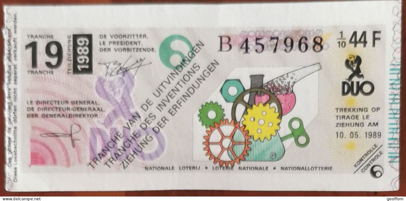 Billet De Loterie Nationale Belgique 1989 19e Tranche Des Inventions - 10-5-1989 - Biglietti Della Lotteria