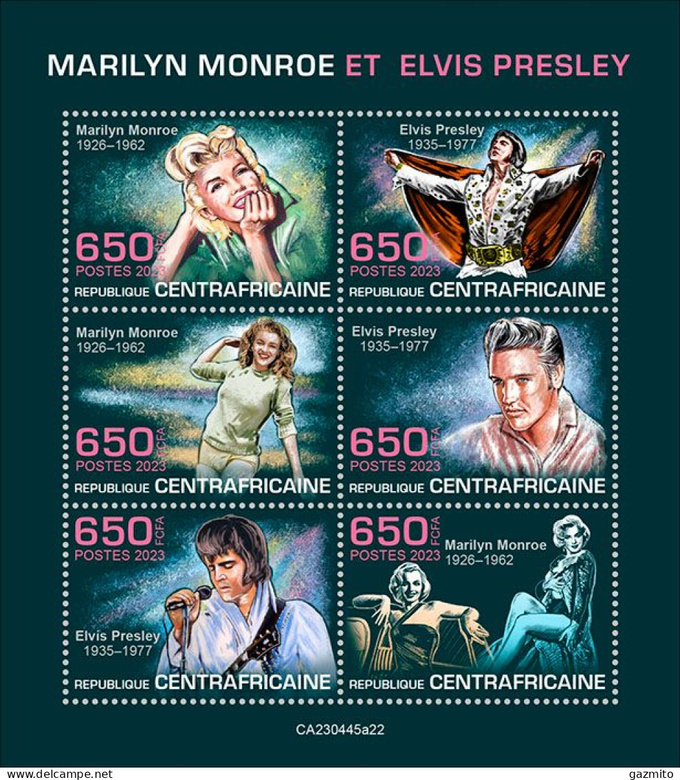 Centrafrica 2023, Elvis And M. Monroe, 6val In BF - Elvis Presley