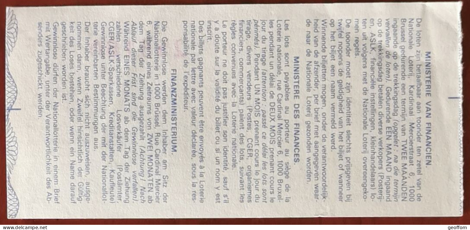 Billet De Loterie Nationale Belgique 1989 28e Tranche Du Canotage - 12-7-1989 - Biglietti Della Lotteria