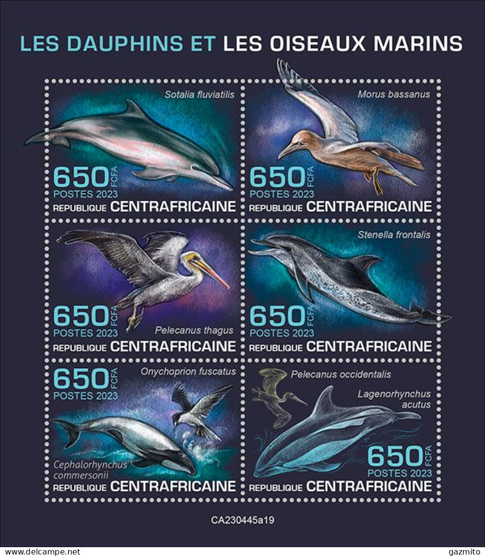 Centrafrica 2023, Animals, Dolphins And Marine Birds, 6val In BF - Dolphins