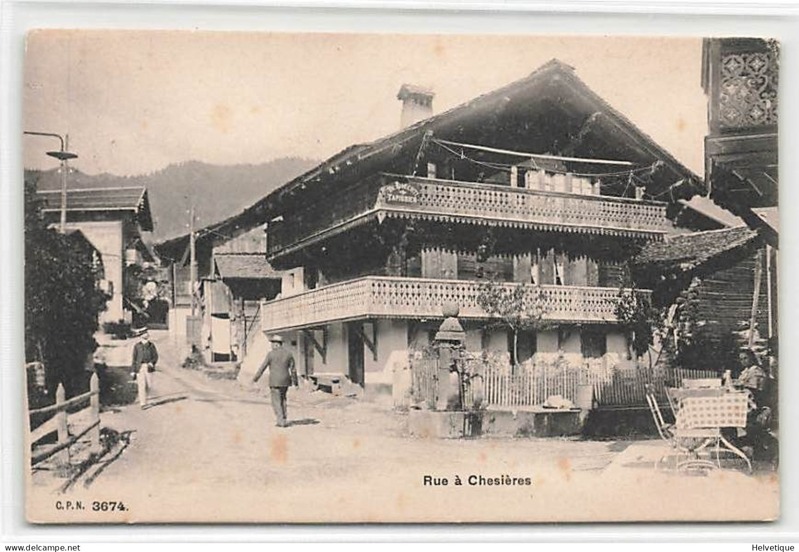 Rue à Chesières Animée 1906 Bietchi Tapissier Villars Chesières - Ollon