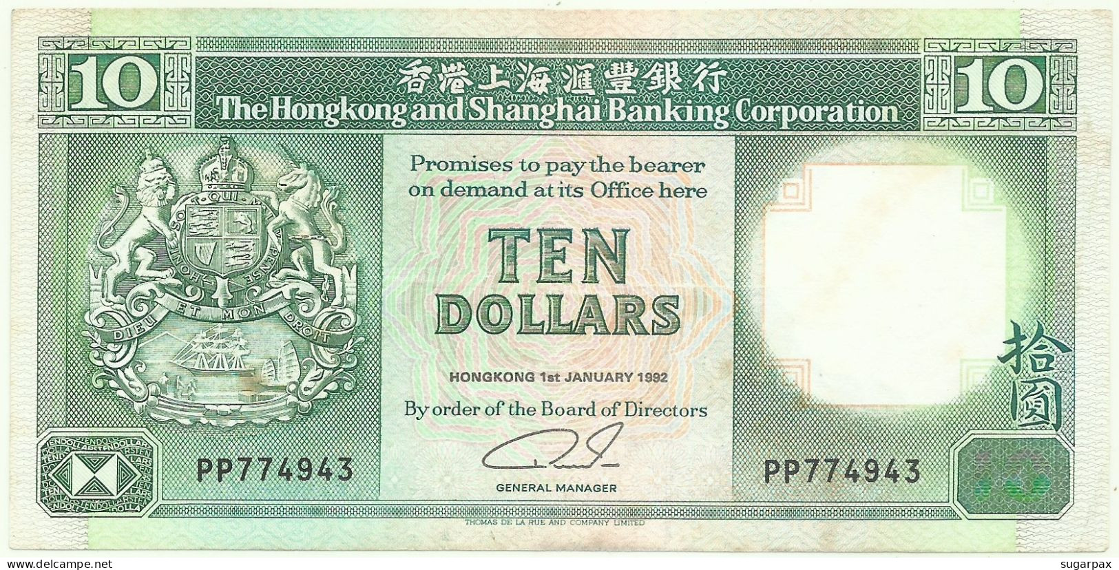 Hong Kong - 10 Dollars - 1.1.1992 - Pick: 191.c4 - Serie PP - HSBC - Hong Kong