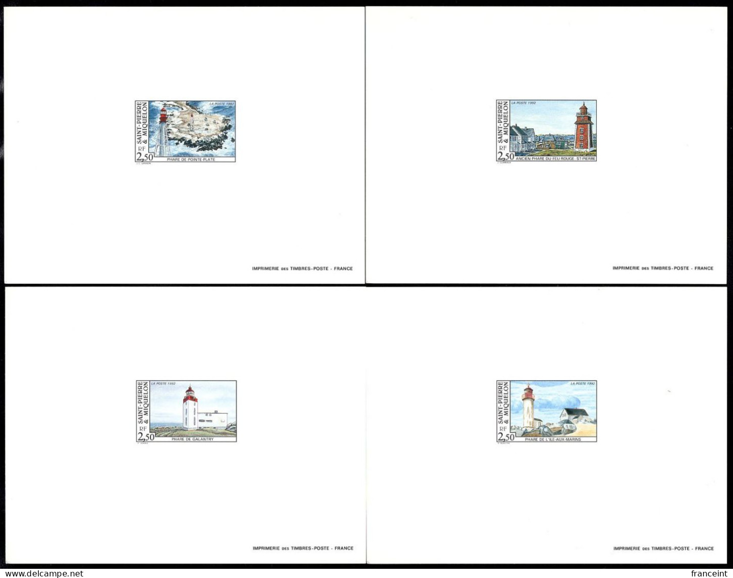 ST. PIERRE & MIQUELON(1992) Lighthouses. Set Of 4 Deluxe Sheets. Scott No 580. - Non Dentelés, épreuves & Variétés