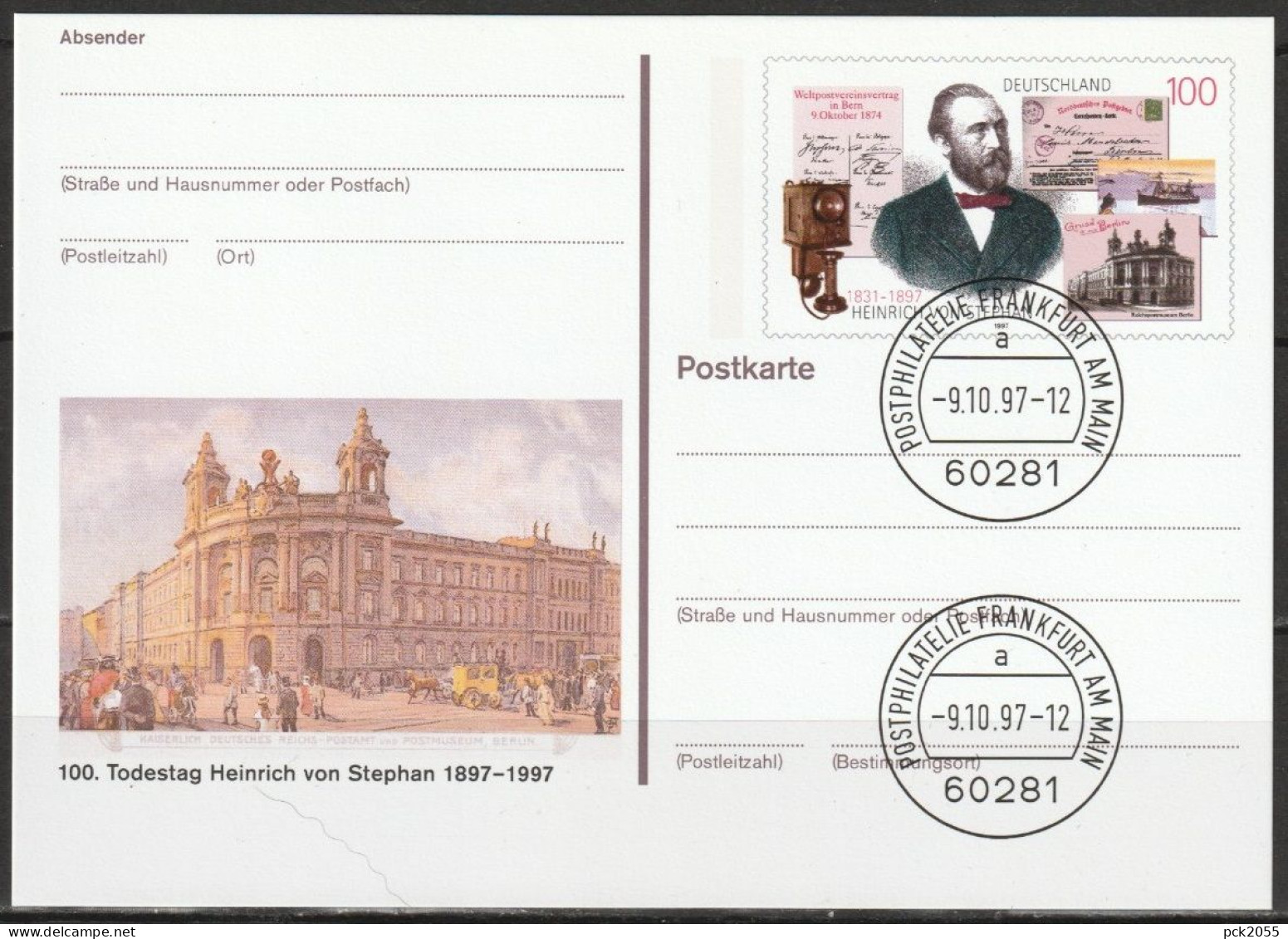 BRD Ganzsache 1997 PSo49 100.Todestag H.v.Stephan EST. 9.10.97 BERLIN ( PK 136)günstige Versandkosten - Cartes Postales - Oblitérées