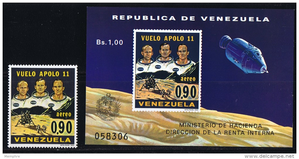 1969  Alunissage De Apollo 11  Timbre Et Bloc Feuillet ** - Venezuela