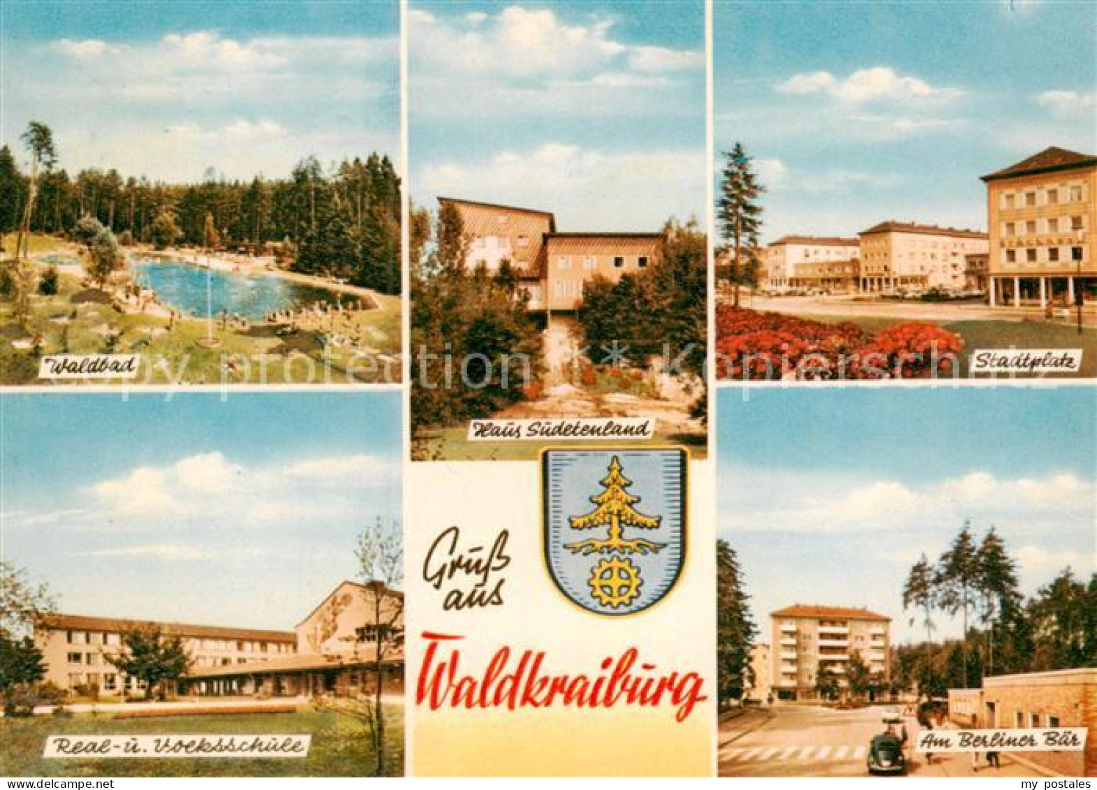 73868096 Waldkraiburg Waldbad Real Und Volksschule Haus Sudetenland Stadtplatz A - Waldkraiburg