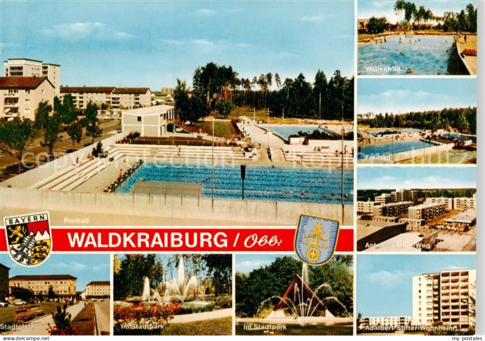 73868095 Waldkraiburg Freibad Stadtplatz Stadtpark Fontaene Wellenbad Adalberg S - Waldkraiburg