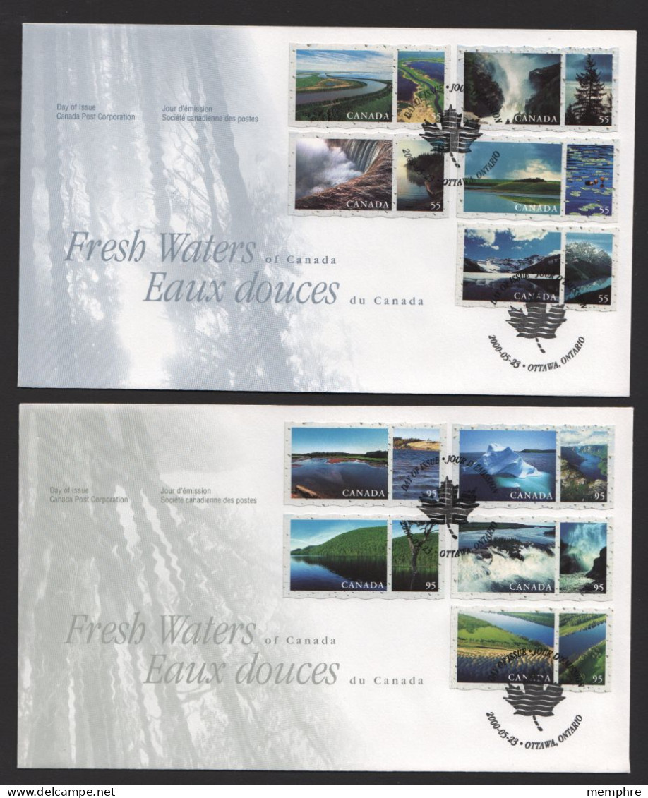 2000  Fresh Waters Of Canada Set Of 10 Different From Booklets On 2 FDCs  Sc 1854-5 - 1991-2000