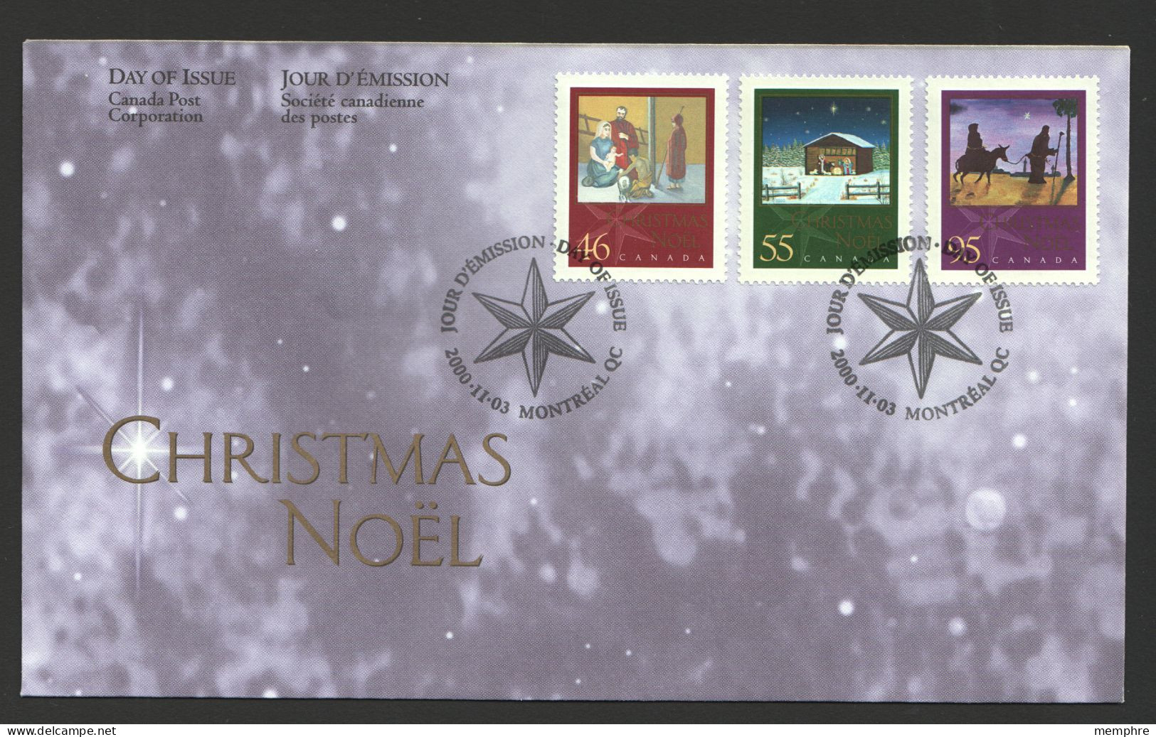 2000  Christmas Issue Nativity Set Of 3 On Single FDC Sc1873-5 - 1991-2000