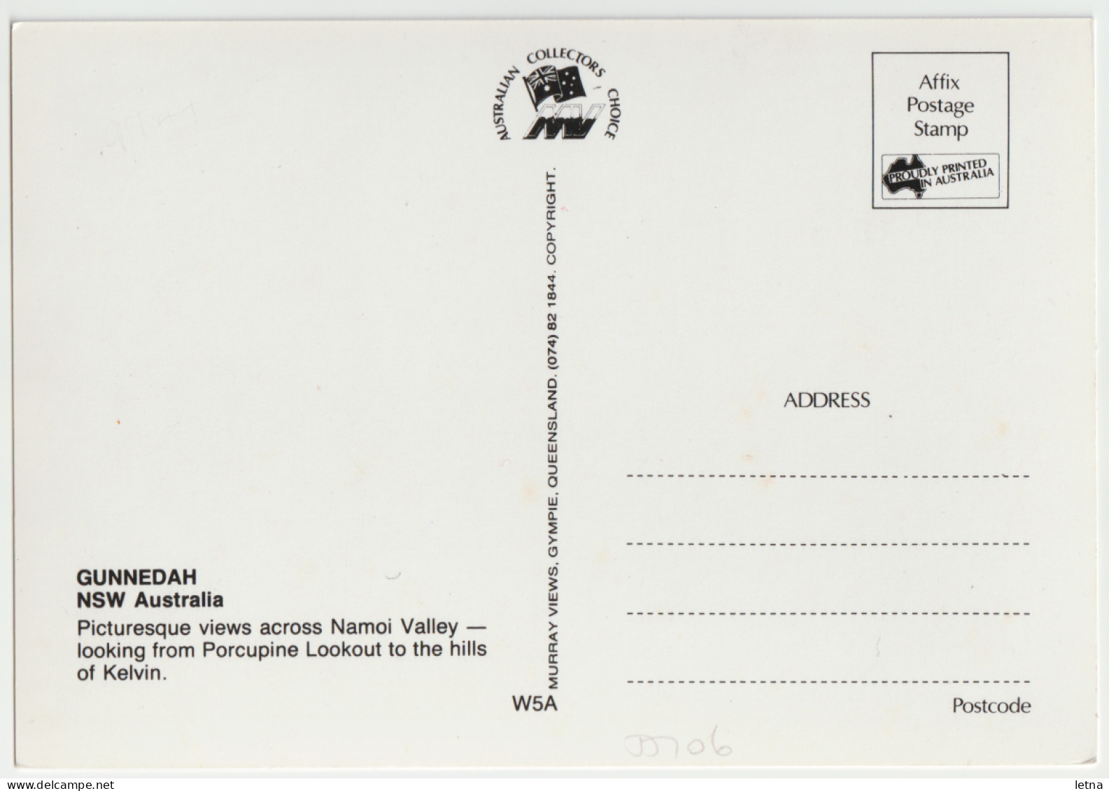 Australia NEW SOUTH WALES NSW Namoi Valley Panorama GUNNEDAH Murray Views W5A Postcard C1980s - Autres & Non Classés