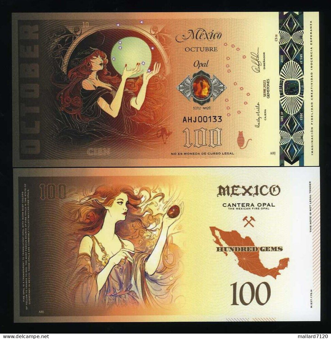 Mexico, 100 Gems 2023 Fantasy Polymer, October, Opal - Sonstige & Ohne Zuordnung