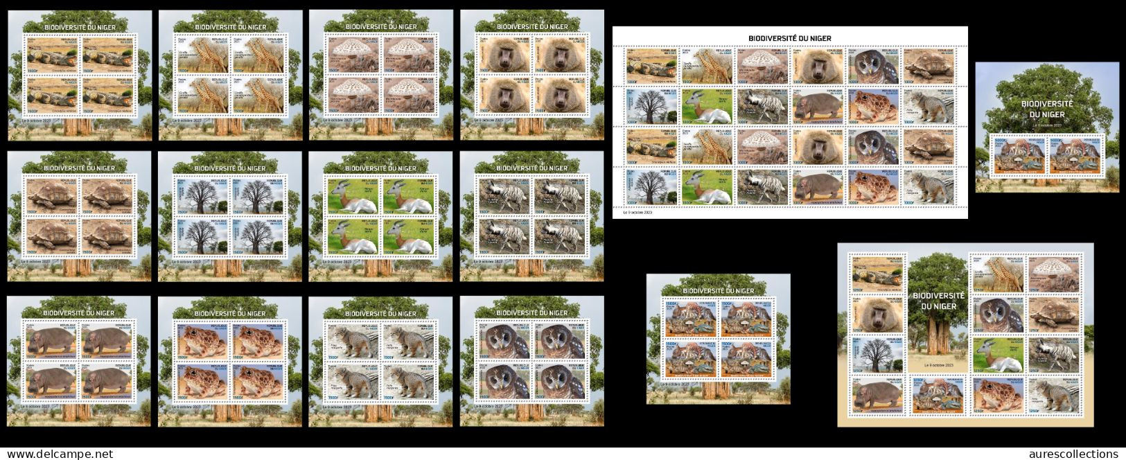 NIGER 2023 FULL PACK 16 M/S FROGS TURTLES MONKEYS HYENA BAOBAB CROCODILES GIRAFFE MUSHROOMS OWLS CATS HIPPOPOTAMUS - MNH - Grenouilles