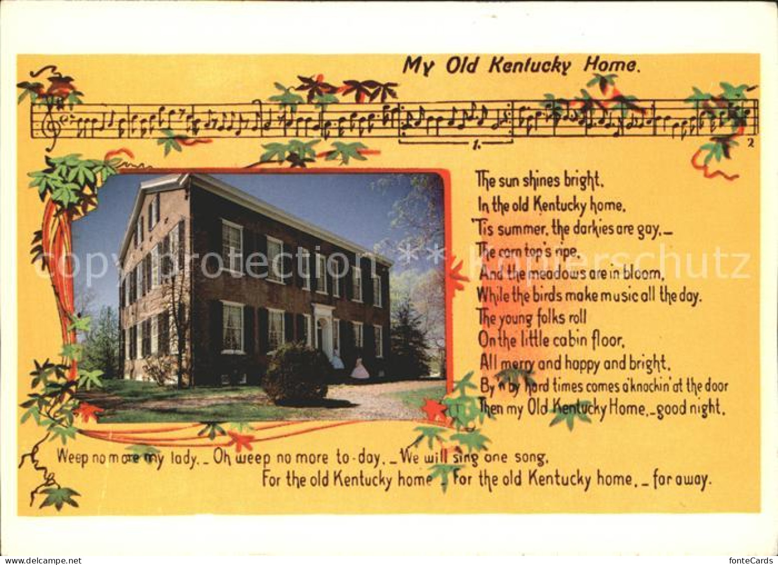 72240028 Kentucky_US-State Liederkarte My Old Kentucky Home - Autres & Non Classés