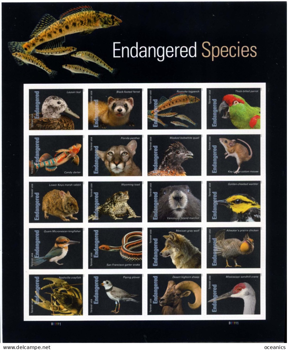 Etats-Unis / United States (Scott No.5799 - Endangered Species) [**] Pane Of 20 - Unused Stamps