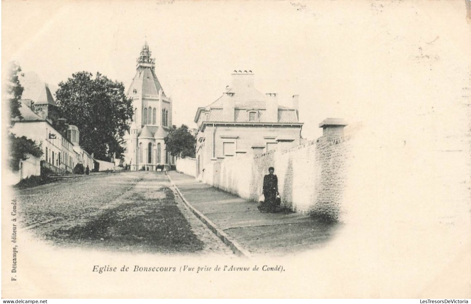 BELGIQUE - Péruwelz - Bonsecours - Eglise De Bonsecours - (Vue Prise De L'Avenue De Condé) - Carte Postale Ancienne - Péruwelz