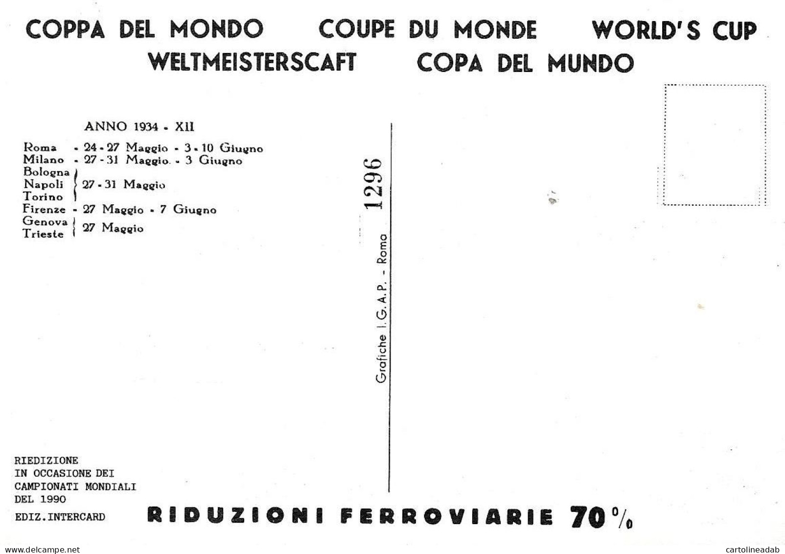 [MD8484] CPM - SERIE DI 3 CARTOLINE - RIEDIZIONE - COPPA DEL MONDO DI CALCIO 1934 - NUMERATE - PERFETTE - Non Viaggiate - Calcio