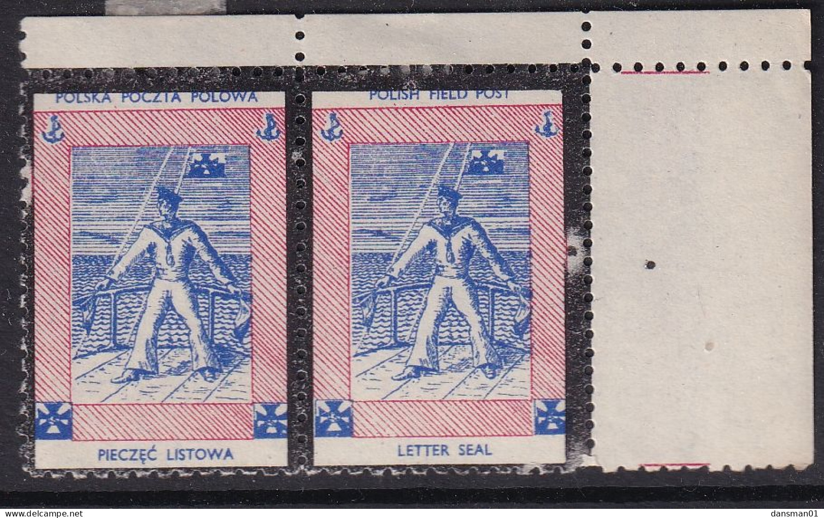 POLAND 1943 Field Post Seals Sailor Black Border Smith F32B Mint Hinged - Viñetas De La Liberación