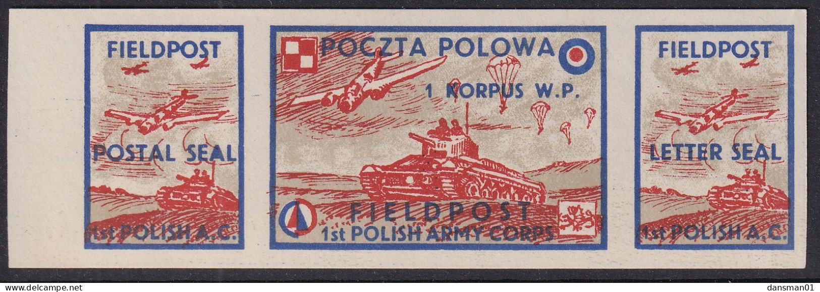 POLAND 1942 Field Post Seals Strip Smith FL2-4 Mint Never Hinged (white Paper) - Vignettes De La Libération